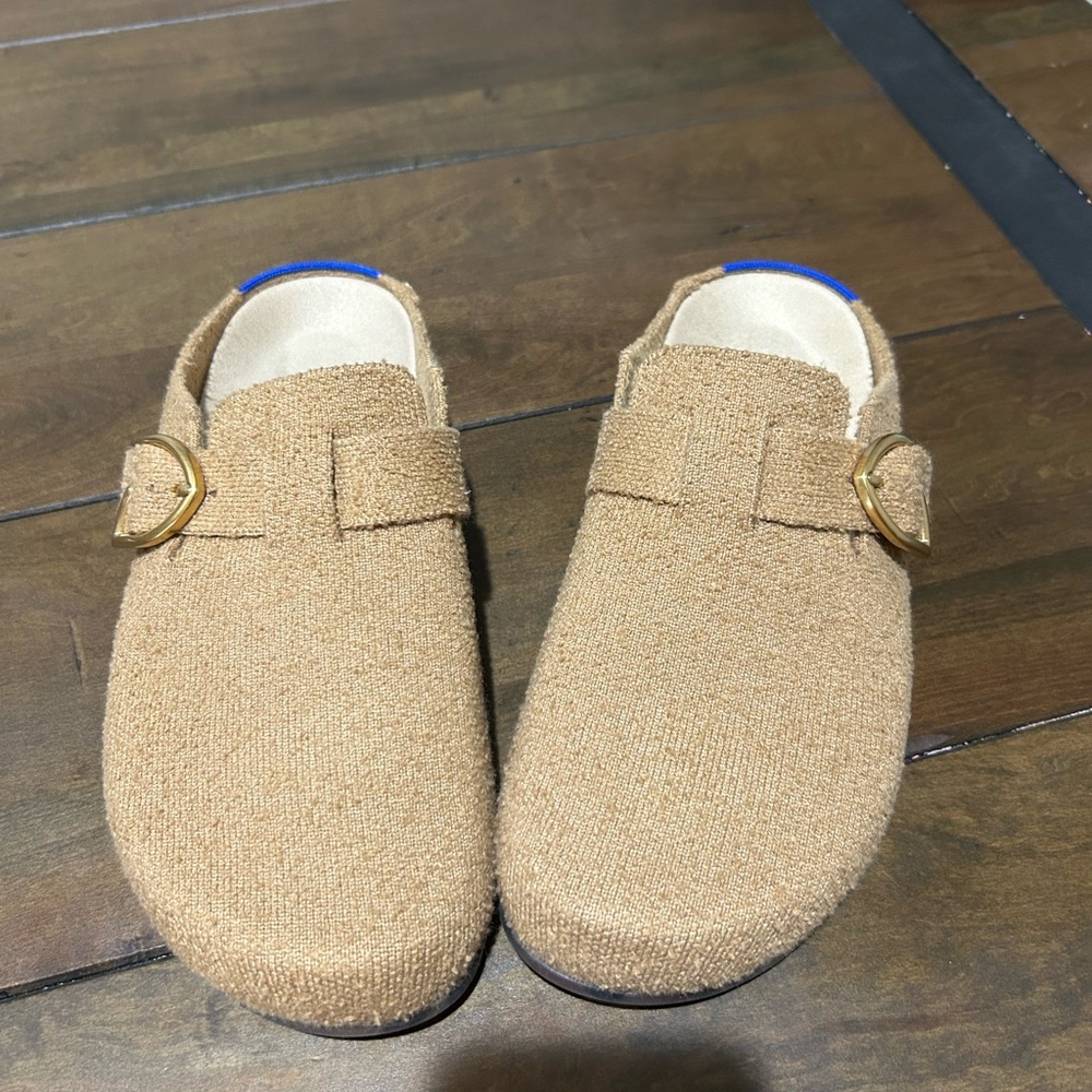 Rothy's Tan Mules with Gold Accent